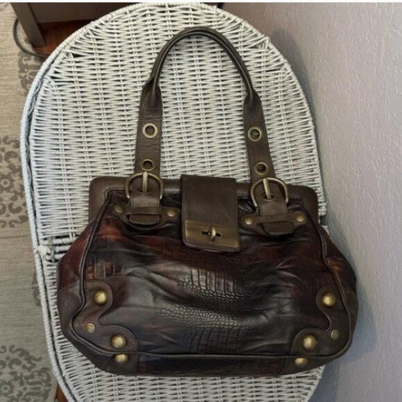 Stuart Weitzman Handbags - Stuart Weitzman Vintage Brown Crocodile Embossed Leather Shoulder Bag Y2K